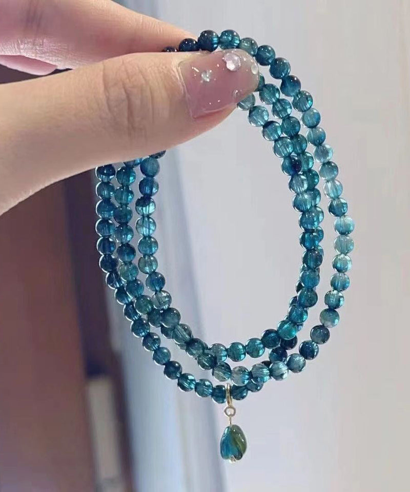 Handmade Blue Sterling Silver Overgild Gem Stone Tassel Charm Bracelet Kx1035