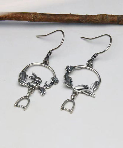 Handmade Little Rabbit Carrot Silver Drop Earrings