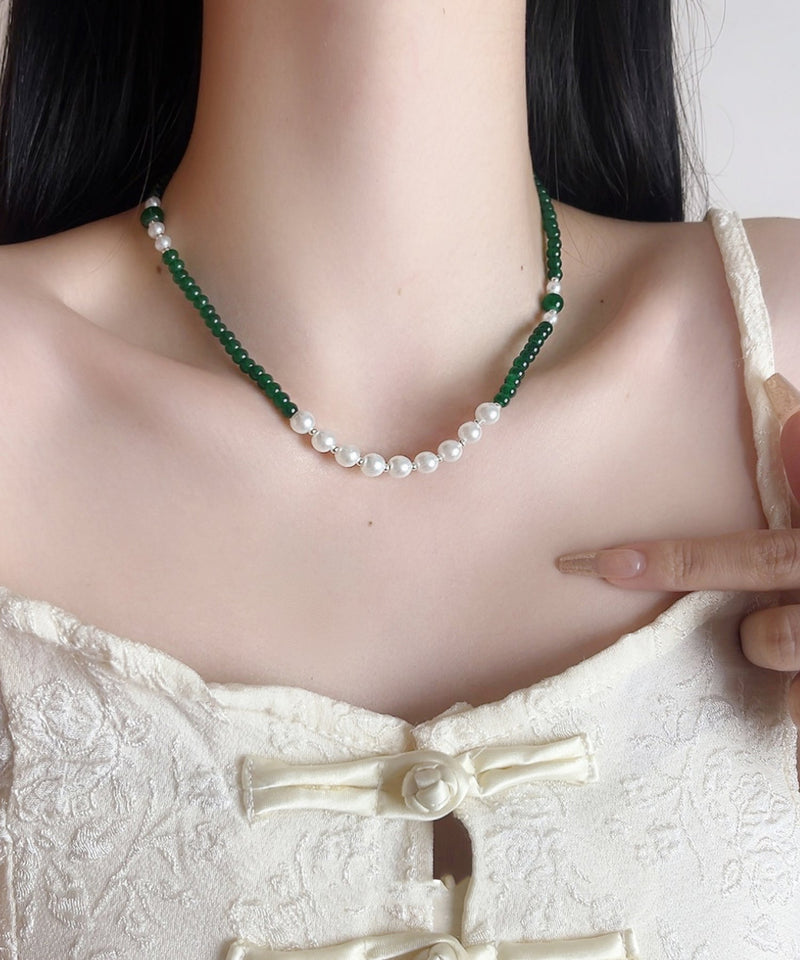 Handmade Green Sterling Silver Agate Pear Beading Gratuated Bead Necklace Ab1091