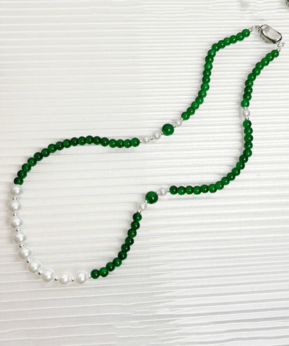 Handmade Green Sterling Silver Agate Pear Beading Gratuated Bead Necklace Ab1091