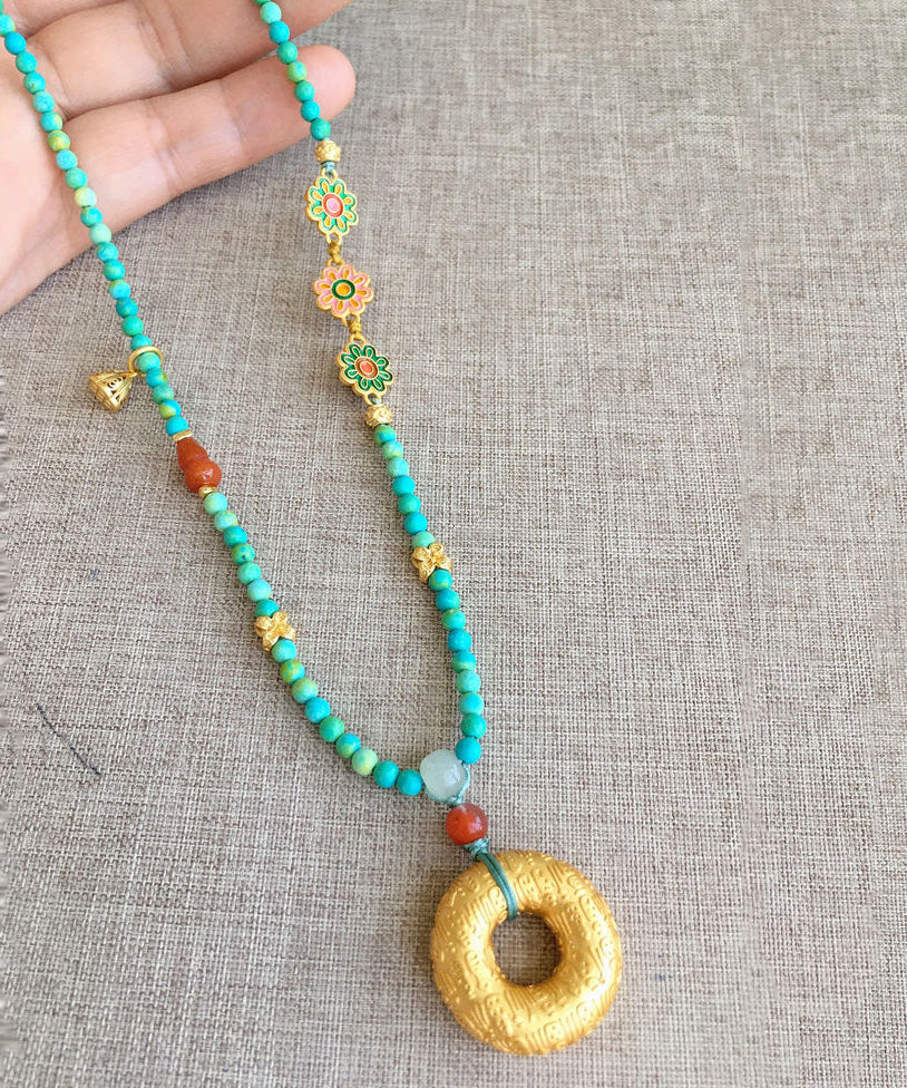 Handmade Light Green Handmade Jade Turquoise Tassel Pendant Necklace