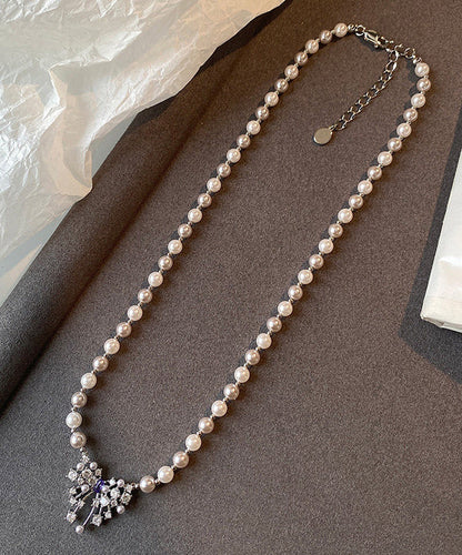 Handmade Light Pink Butterfly Zircon Pearl Adjustable Alloy Pendant Necklace