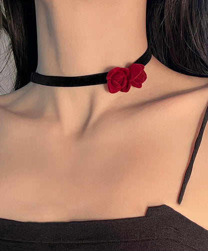 Handmade Red Silk Velvet Bow Pendant Necklace Yu017