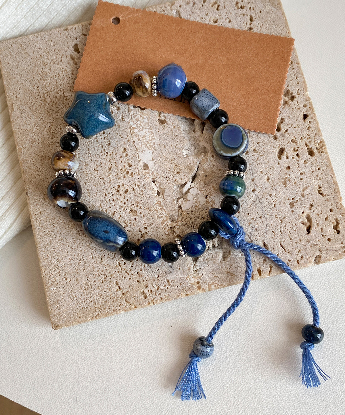 Handmade Royal Blue Weave Star Ceramics Charm Bracelet