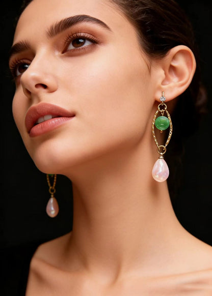 Handmade White Teardrop Gem Stone Boutique Jade Drop Earrings