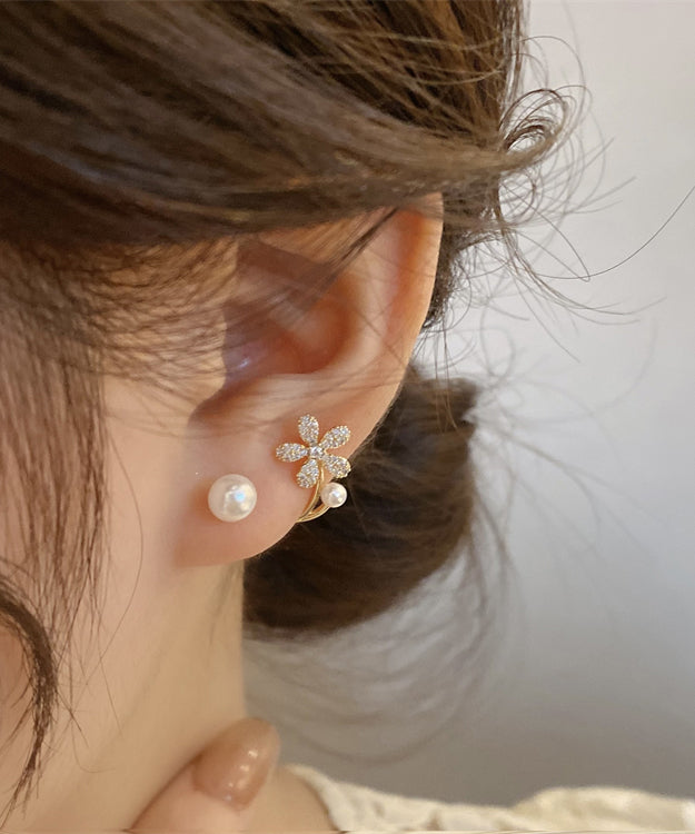 Handmade White Zircon Pearl Hoop Earrings Ly1782