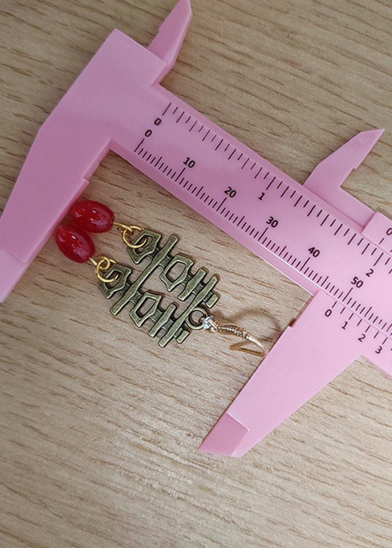 Handmade Xi Character Copper Wedding Drop Earrings