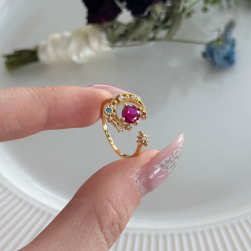 [] Jodie Pink Moon Star Ring