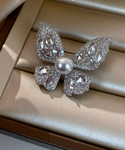 Light Zircon Pearl Butterfly Brooches