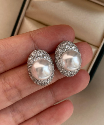 Light Zircon Pearl Studded Pigeon Egg Earrings