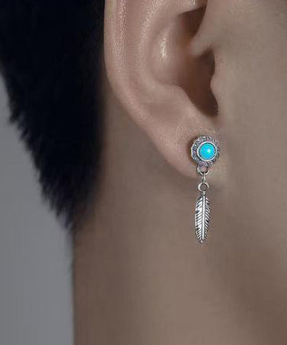 Blue Sterling Silver Turquoise Feather Stud Earrings