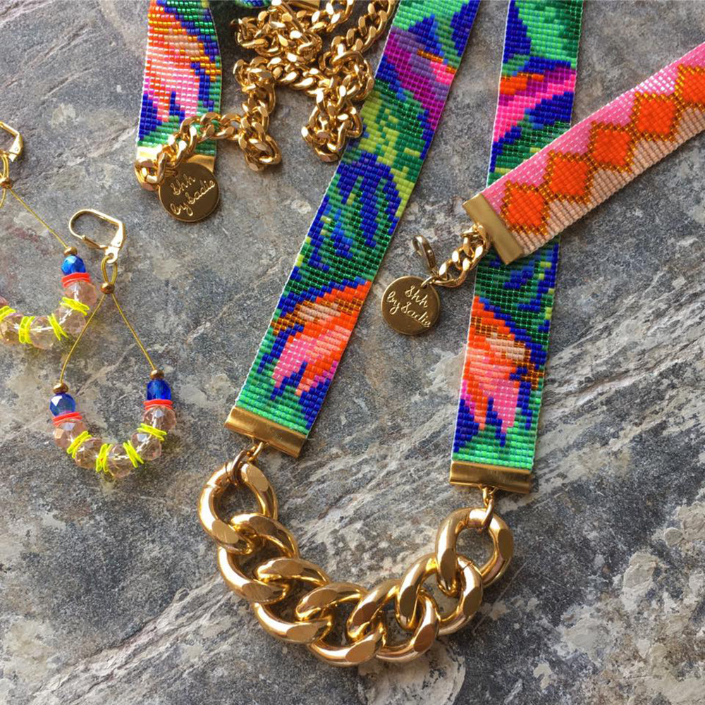 Jungle Print Beaded Necklace