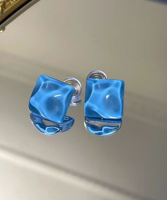 Modern Blue Sterling Silver Overgild Crystal Stud Earrings Kx1017