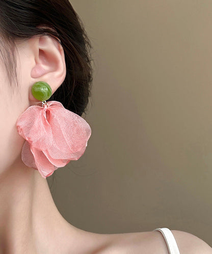 Modern Pink Acrylic Chiffon Petals Drop Earrings