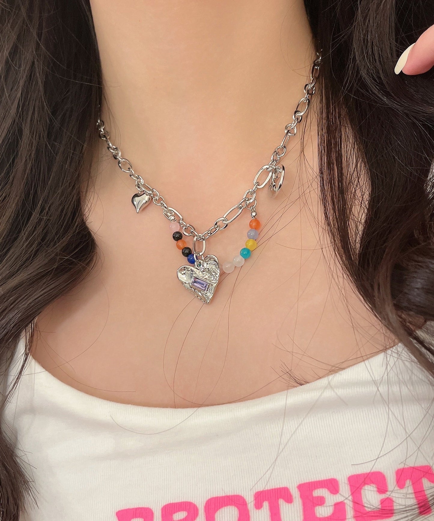 Modern Silk Stainless Steel Love Beading Star Tasse Pendant Necklace Gh1037