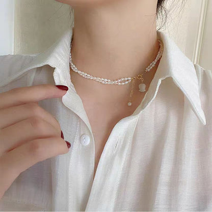 Modern White Alloy Double Layered Pearl Graduated Bead Necklace