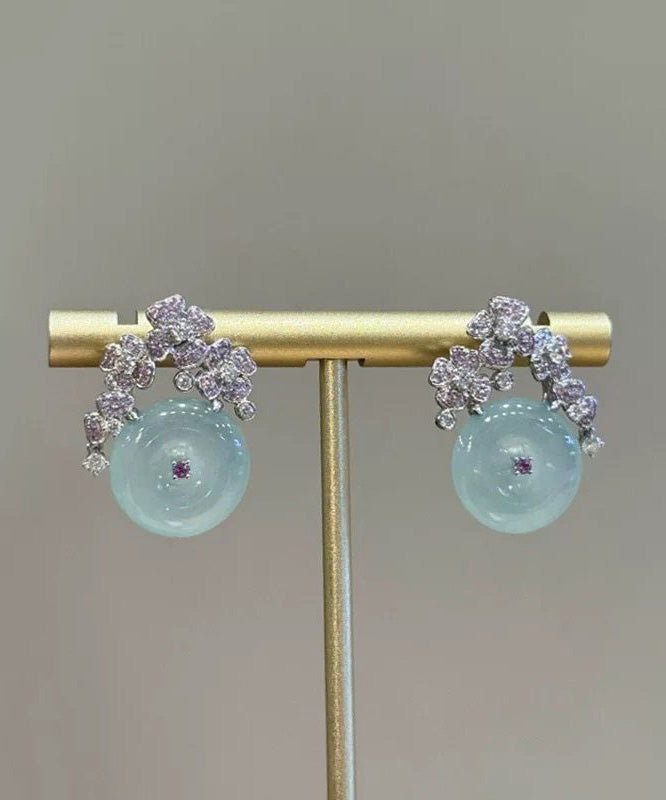 New Chinese Style Safety Buckle Diamond Studded Flower Earrings