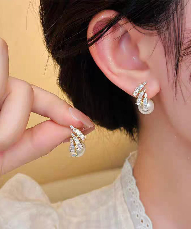 New Light Design Silver Needle Zircon Pearl Earrings