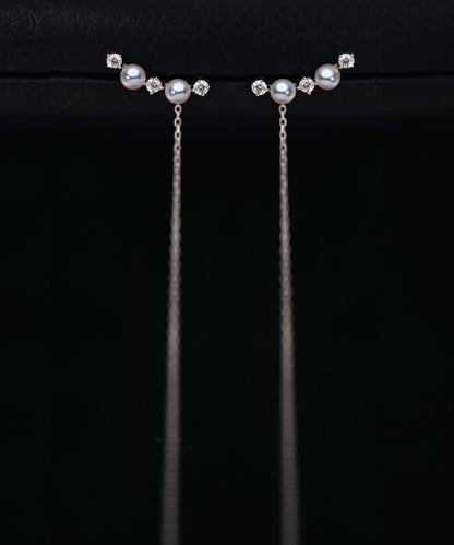 New Silver Tassel Pearl Zircon Silver Drop Earrings