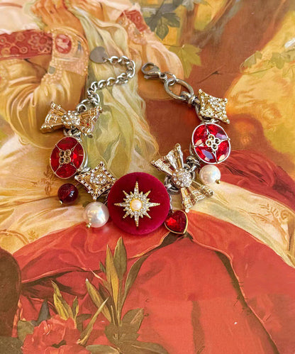 New Year Red Stainless Steel Zircon Pearl Love Charm Bracelet