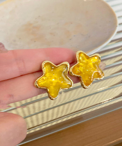 New Yellow Alloy Resin Star Stud Earrings