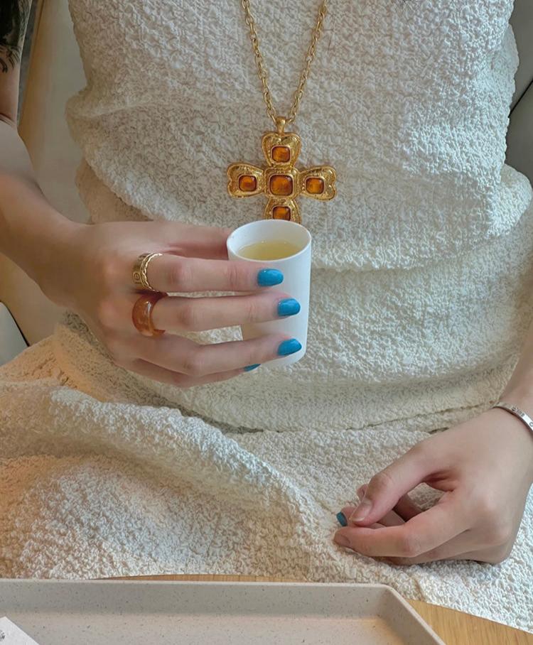 Amber Cross Pendant Necklace