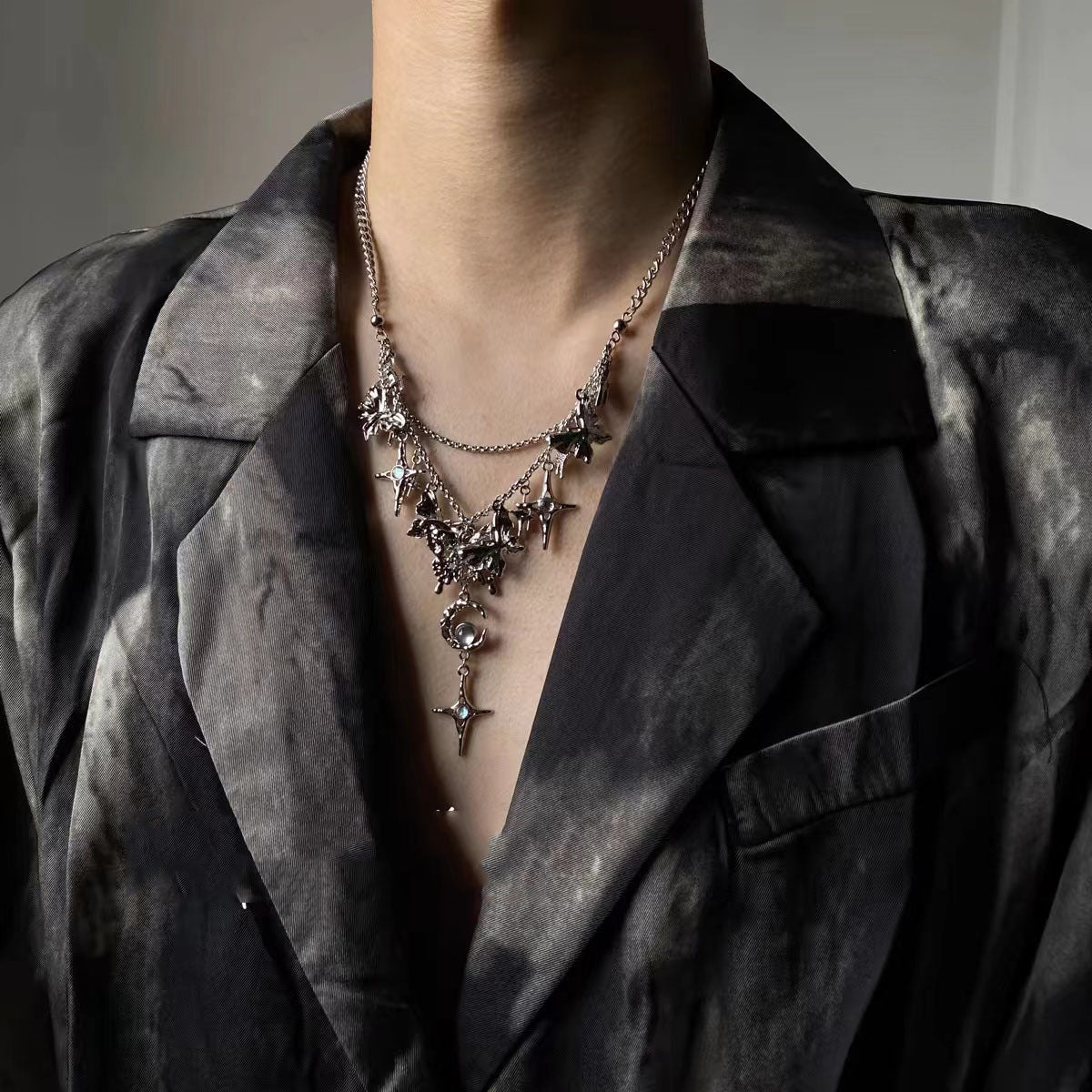 Dark Diamond Butterfly Star Moon Creative Necklace