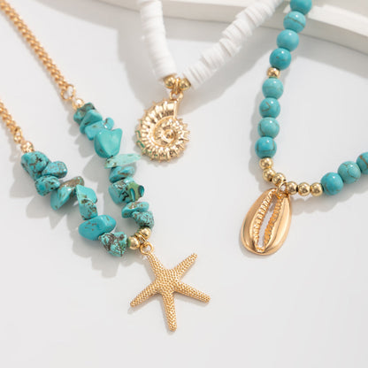 Turquoise Beaded Anklet With Starfish Charm