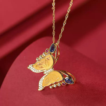 Ayla Yellow Amber Butterfly Necklace