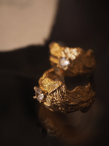 Sanya Textured Leaf Crystal Stud Earrings