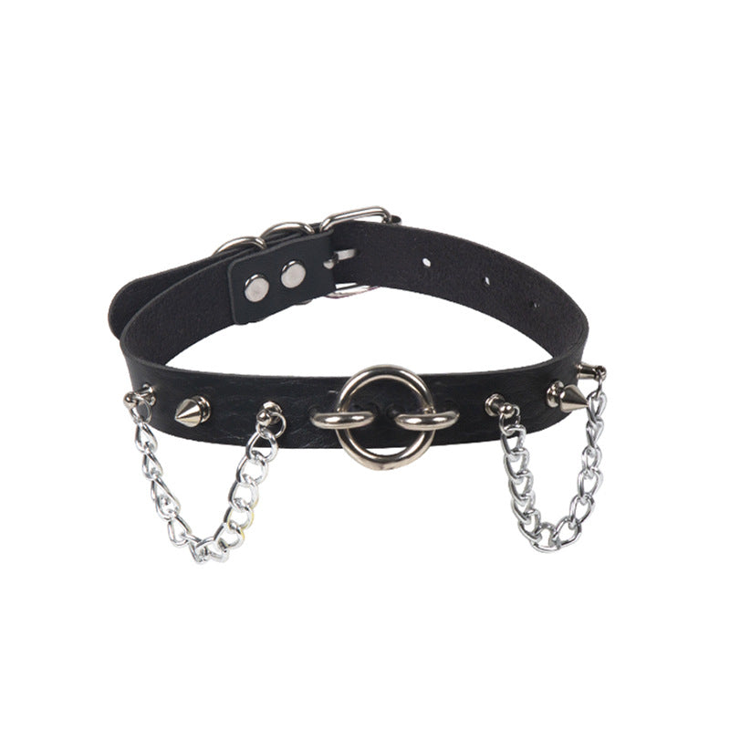 Personality O-ring Rivet Chain Pu Necklace