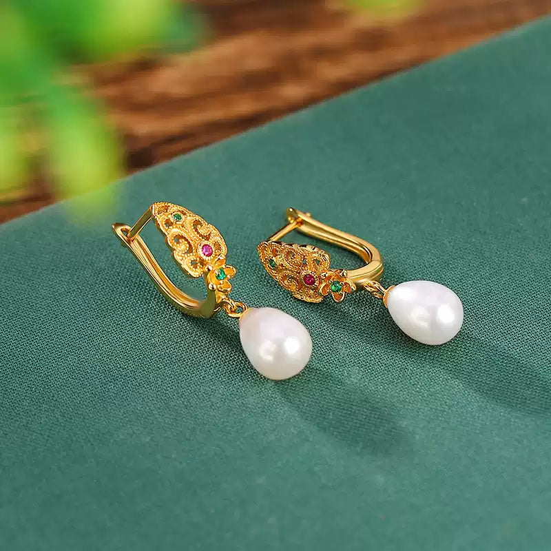 Colorful Gem Pearl Drop Earrings