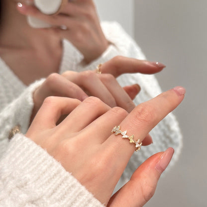 Butterfly Crystal Adjustable Ring Set