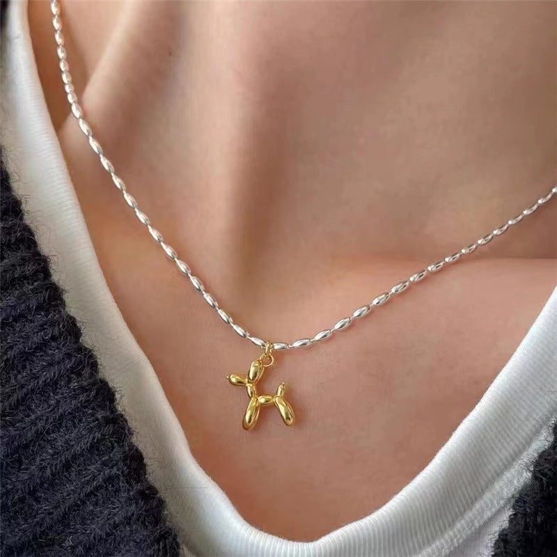 Story Silver Beads Dog Pendant Necklace