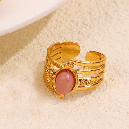 Leeba Layered Stone Open Ring