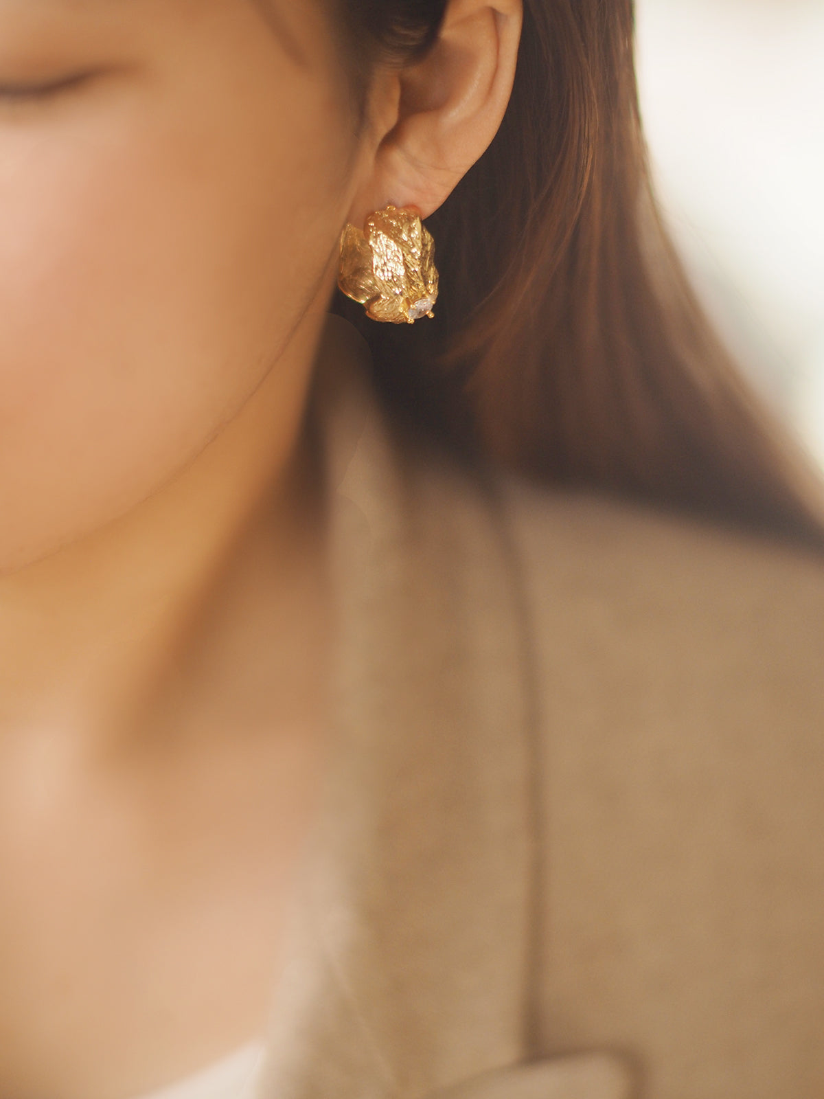 Sanya Textured Leaf Crystal Stud Earrings