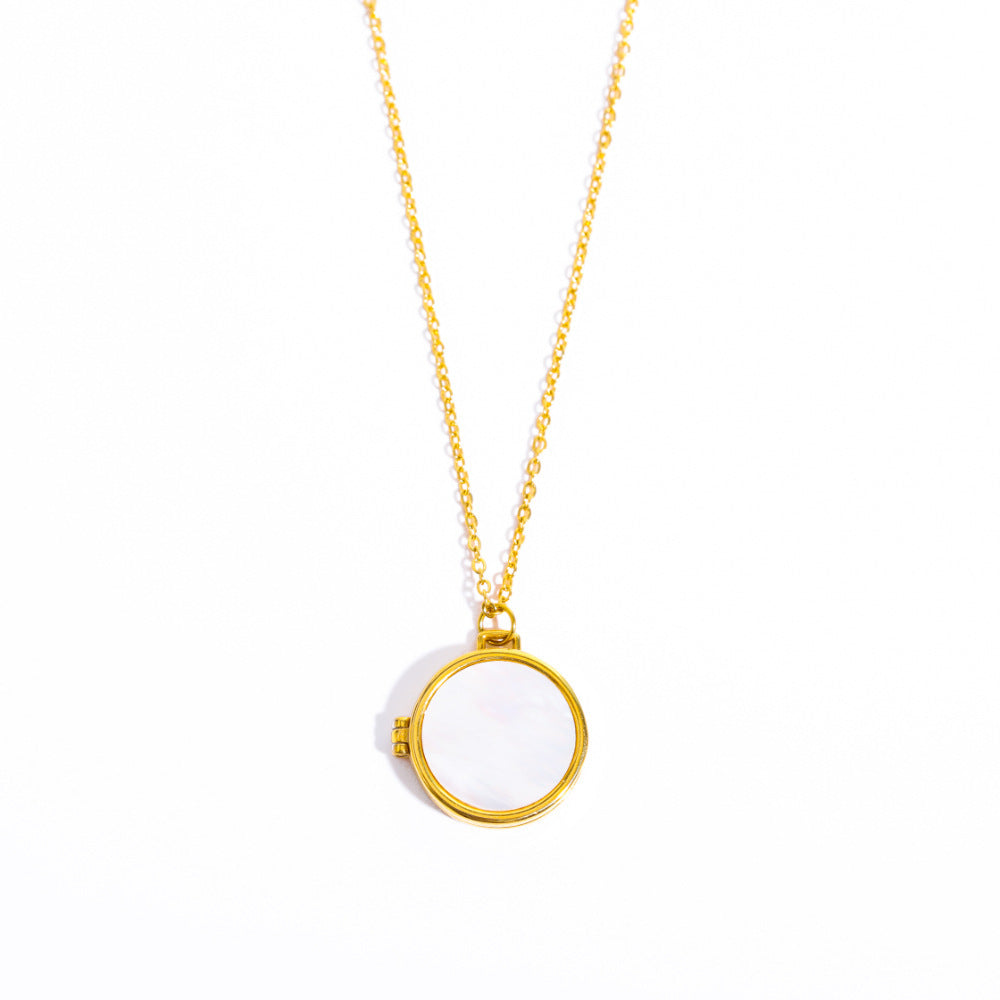 Shell Inlay Locket Pendant Necklace