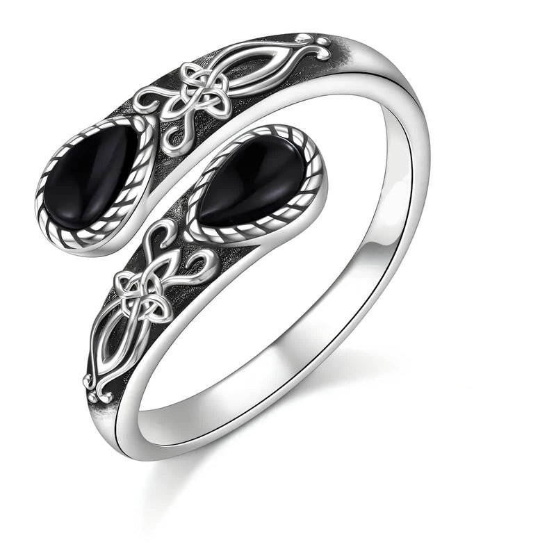 Obsidian Witch's Knot Protection Ring