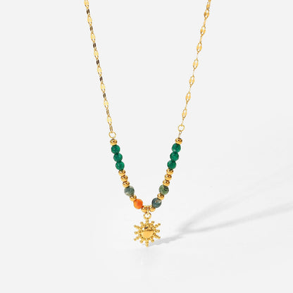 Sun Charm Beaded Gemstone Necklace