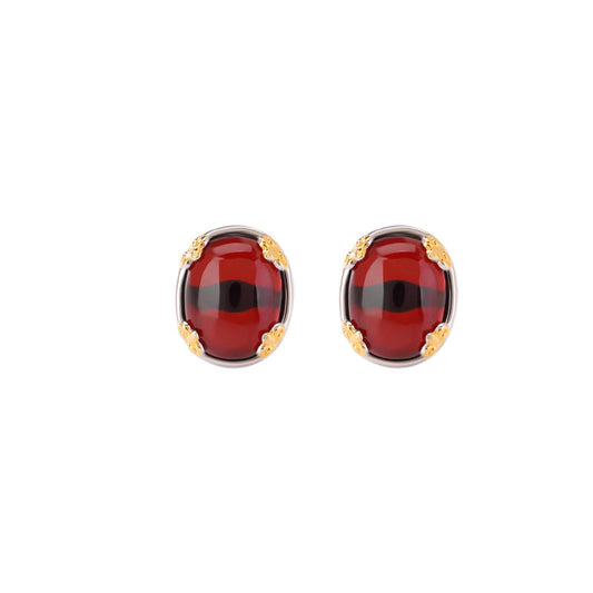 Kira Garnet Oval Stud Earrings