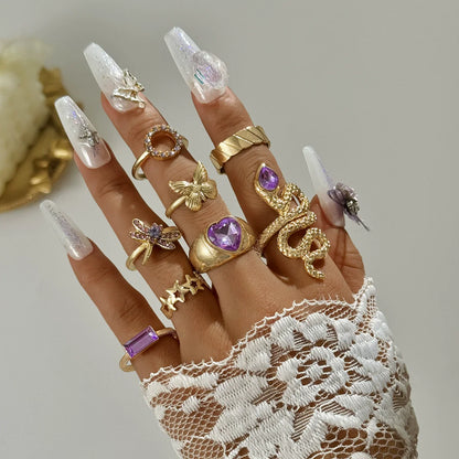 Lilac Crystal 8 Piece Ring Set