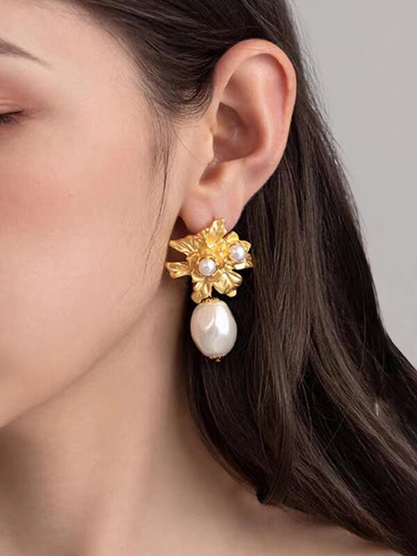 Rose Baroque Pearl Stud Earrings