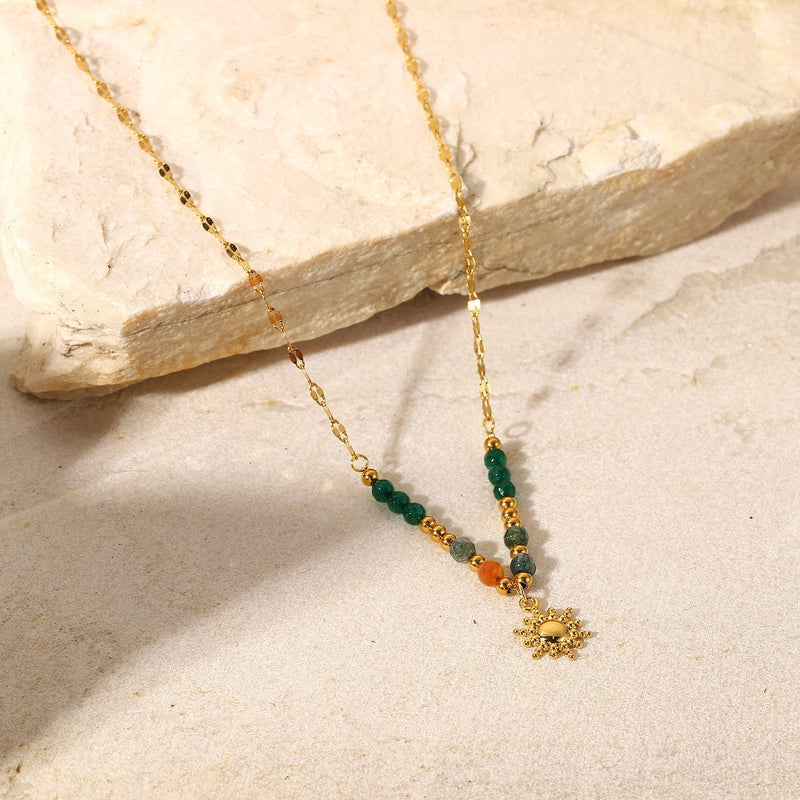Sun Charm Beaded Gemstone Necklace