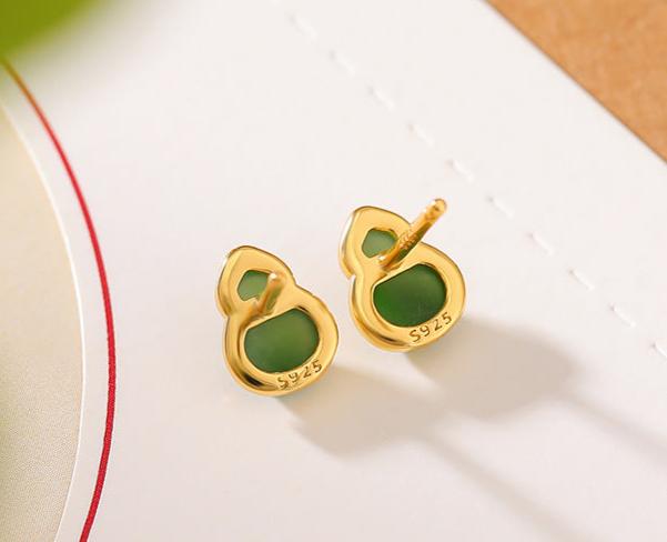 Elaina Jade Fortune Gourd Stud Earrings