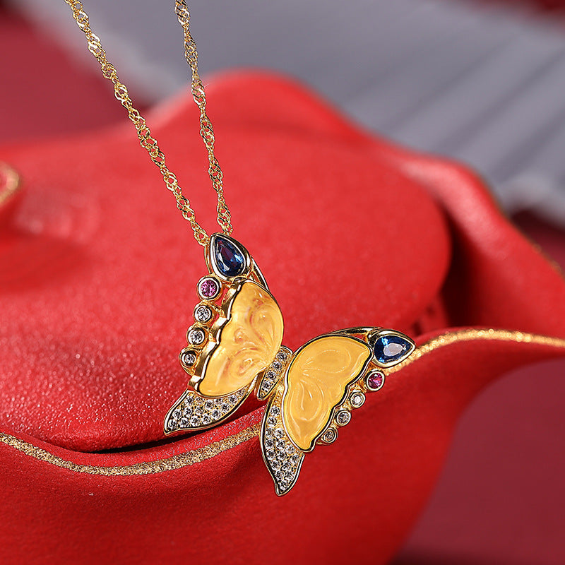 Ayla Yellow Amber Butterfly Necklace