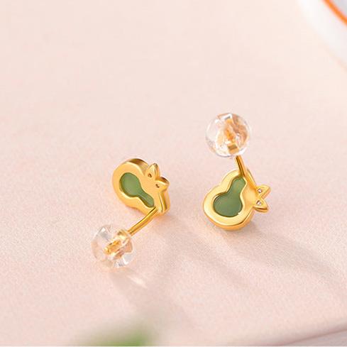 Vera Jade Leaf Accent Gourd Earrings