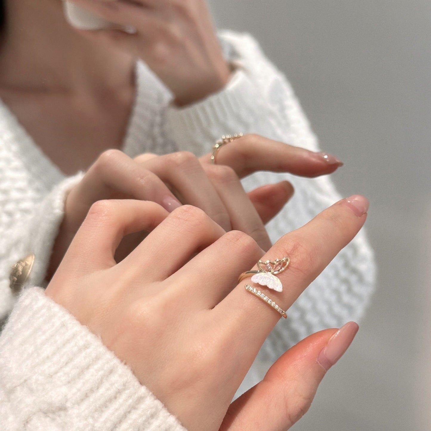 Butterfly Crystal Adjustable Ring Set