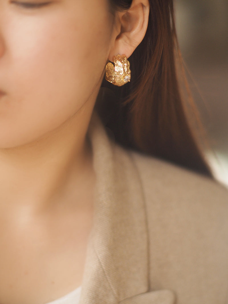 Sanya Textured Leaf Crystal Stud Earrings