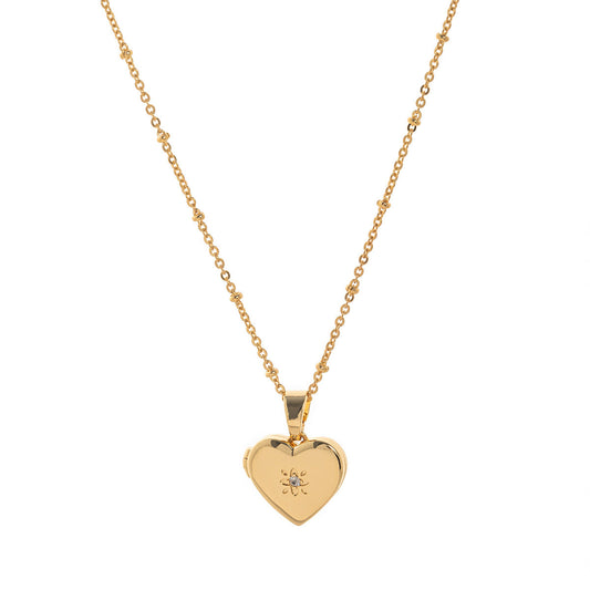 Zircon Heart Locket Necklace