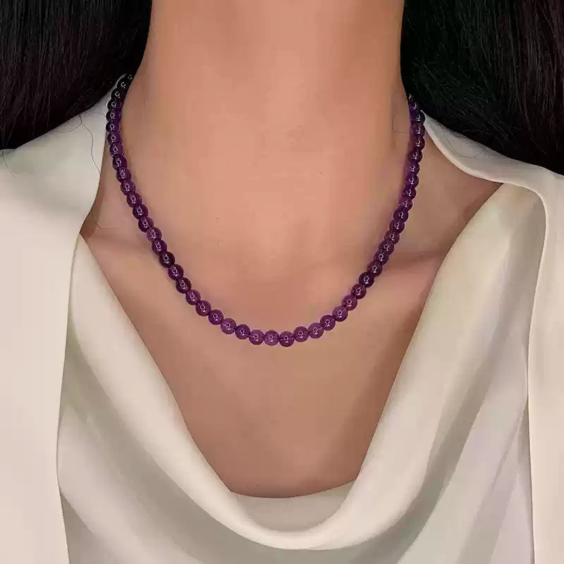 Amethyst Beaded Round Stone Necklace